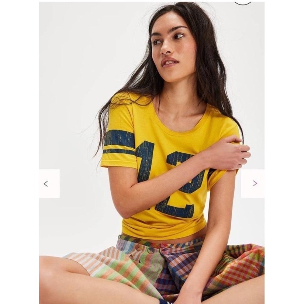 NWT Free People Vintage Yellow Throwback Sports Tee M